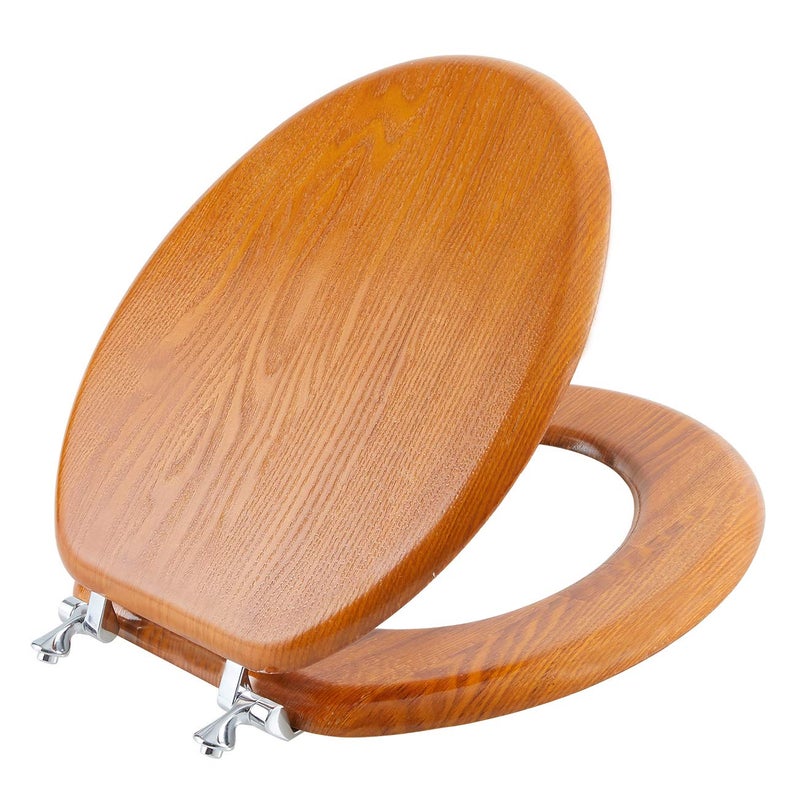 Angel Shield Durable Wood Veneer Natural Toilet Seat Metal Hinged Easy Clean Anti-scratch American Standard(Round,Wood Color) - Image 1